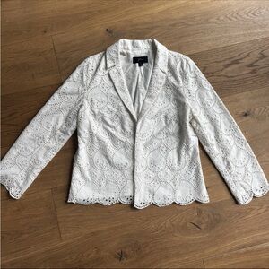 J.Crew Ivory Eyelet Cotton Blazer, Size M - Fall Transitional, Lightweight, crop